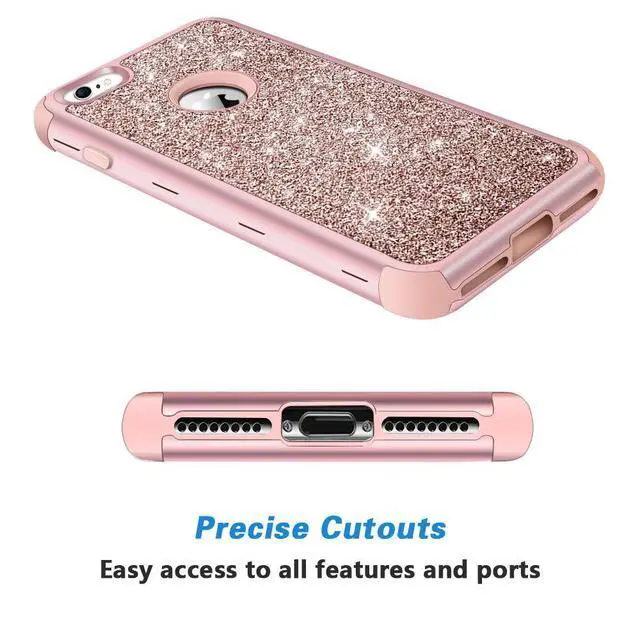 Alt view image 4 of 7 - Designed for iPhone 8, iPhone 7 Case, Heavy Duty Full-Body Defender Protective Case Bling Glitter Sparkle Hard Shell Hybrid Shockproof Rubber Bumper Cover, Rose Gold