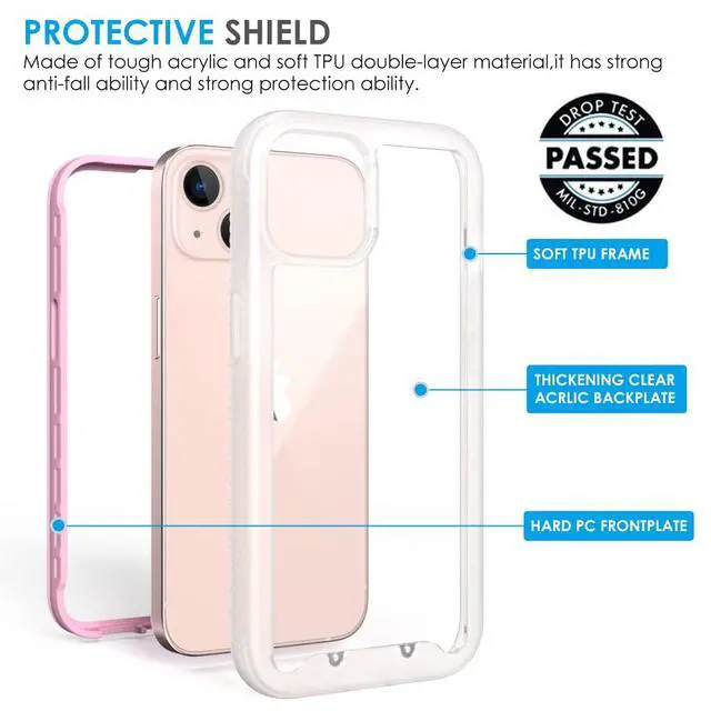 Alt view image 4 of 6 - Acrylic 2 in 1 for iPhone 14 13 CaseAnti-Yellowing, Military-Grade Protection, Drop Shockproof Slim Phone Cover for iPhone 14&13 6.1", Pink