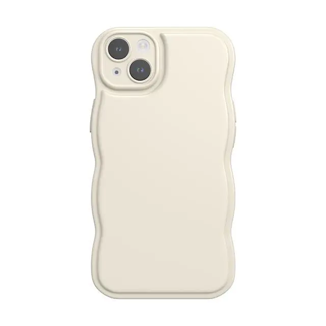 Alt view image 4 of 5 - Phone Case for iPhone 15 Case,Simple Wave Design Wavy Frame Soft Silicone Aesthetic for iPhone 15,Beige