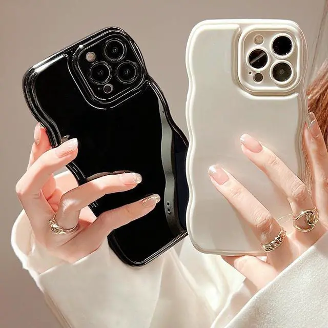 Alt view image 5 of 5 - Phone Case for iPhone 15 Case,Simple Wave Design Wavy Frame Soft Silicone Aesthetic for iPhone 15,Beige