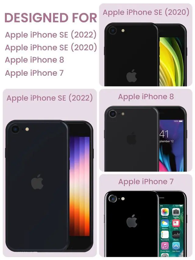 Alt view image 2 of 7 - for iPhone SE 2022/2020 Case,iPhone 8/7 Case,with Tempered Glass Screen Protector Military Grade Drop Tested Hard Back & Soft Edge Slim Flower Women Girls Phone Protective Cover (Purple)