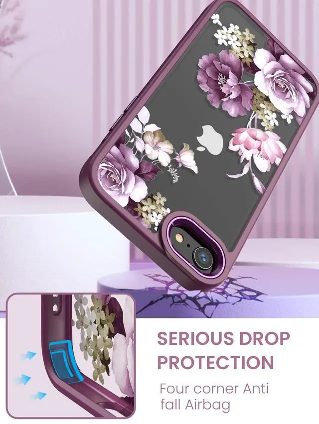Alt view image 7 of 7 - for iPhone SE 2022/2020 Case,iPhone 8/7 Case,with Tempered Glass Screen Protector Military Grade Drop Tested Hard Back & Soft Edge Slim Flower Women Girls Phone Protective Cover (Purple)