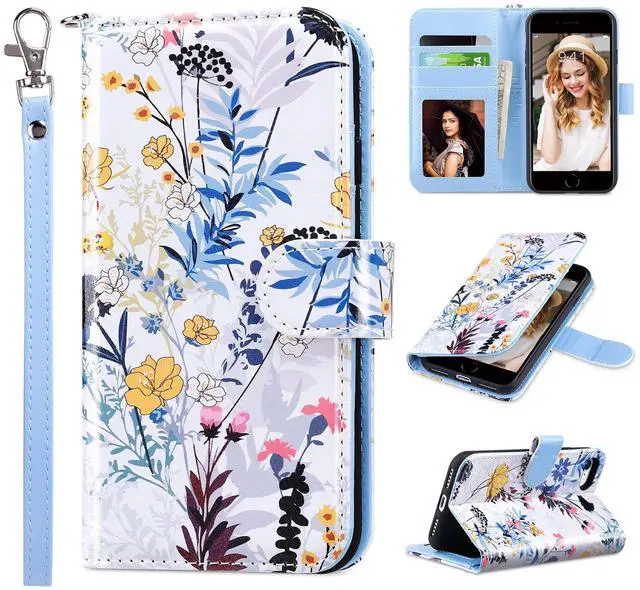 Main image of for iPhone SE 3(2022)/SE(2020)/8/7 Wallet Case with Card Holder, Premium Floral PU Leather Flip Case with Kickstand Card Slots,Wrist Strap, Durable Shockproof Cover 4.7 Inch, Forest
