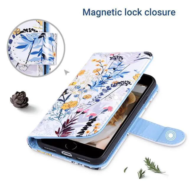 Alt view image 5 of 7 - for iPhone SE 3(2022)/SE(2020)/8/7 Wallet Case with Card Holder, Premium Floral PU Leather Flip Case with Kickstand Card Slots,Wrist Strap, Durable Shockproof Cover 4.7 Inch, Forest