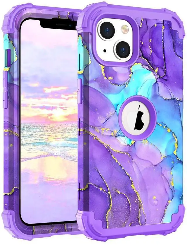 Main image of for iPhone 14 Case/iPhone 13 Case, Heavy Duty Shockproof Protection Soft Silicone Rubber+Hard Plastic Bumpers Hybrid Protective Case for iPhone 13/14 (6.1") - When Purple Meets Blue