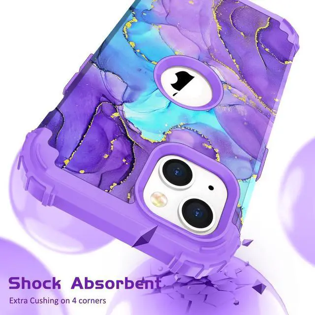 Alt view image 2 of 7 - for iPhone 14 Case/iPhone 13 Case, Heavy Duty Shockproof Protection Soft Silicone Rubber+Hard Plastic Bumpers Hybrid Protective Case for iPhone 13/14 (6.1") - When Purple Meets Blue