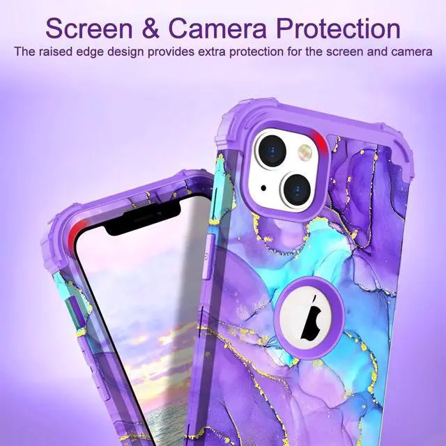 Alt view image 3 of 7 - for iPhone 14 Case/iPhone 13 Case, Heavy Duty Shockproof Protection Soft Silicone Rubber+Hard Plastic Bumpers Hybrid Protective Case for iPhone 13/14 (6.1") - When Purple Meets Blue