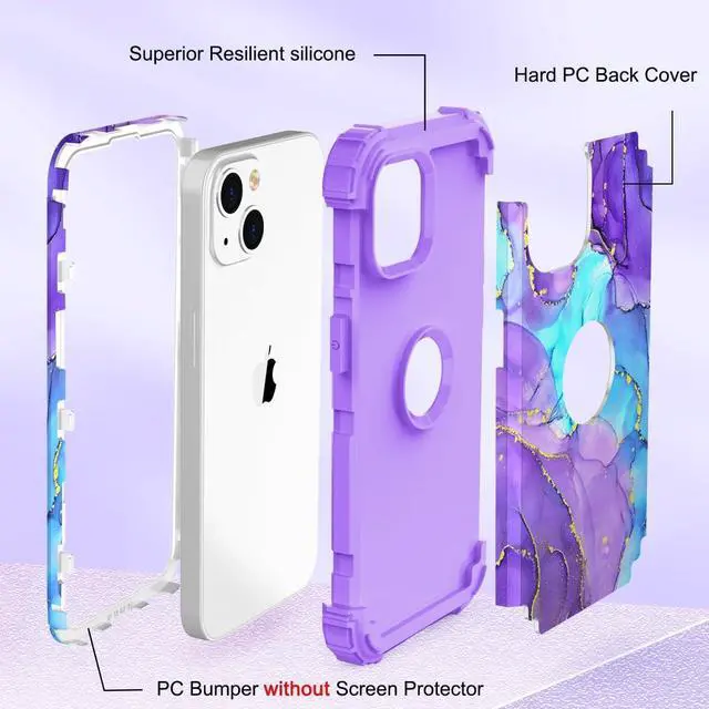 Alt view image 4 of 7 - for iPhone 14 Case/iPhone 13 Case, Heavy Duty Shockproof Protection Soft Silicone Rubber+Hard Plastic Bumpers Hybrid Protective Case for iPhone 13/14 (6.1") - When Purple Meets Blue