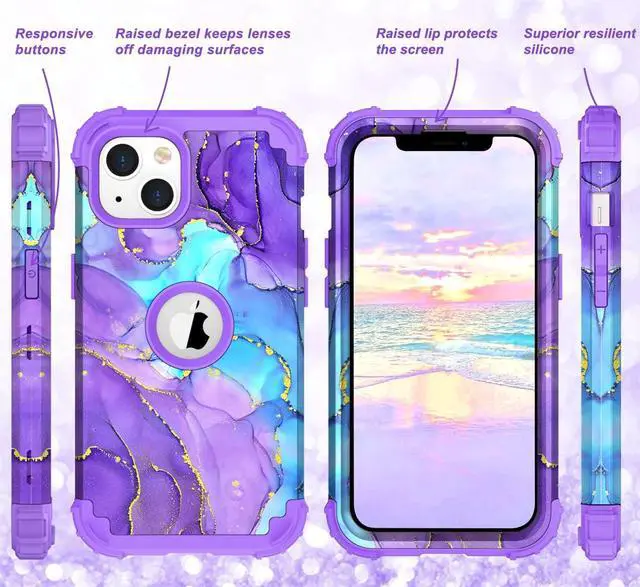 Alt view image 5 of 7 - for iPhone 14 Case/iPhone 13 Case, Heavy Duty Shockproof Protection Soft Silicone Rubber+Hard Plastic Bumpers Hybrid Protective Case for iPhone 13/14 (6.1") - When Purple Meets Blue