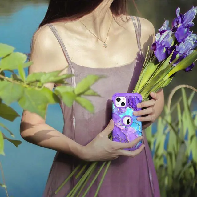 Alt view image 7 of 7 - for iPhone 14 Case/iPhone 13 Case, Heavy Duty Shockproof Protection Soft Silicone Rubber+Hard Plastic Bumpers Hybrid Protective Case for iPhone 13/14 (6.1") - When Purple Meets Blue
