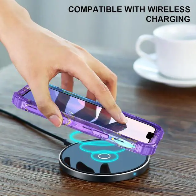 Alt view image 6 of 7 - for iPhone 14 Case/iPhone 13 Case, Heavy Duty Shockproof Protection Soft Silicone Rubber+Hard Plastic Bumpers Hybrid Protective Case for iPhone 13/14 (6.1") - When Purple Meets Blue