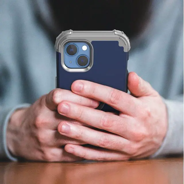 Alt view image 4 of 7 - for iPhone 13 Case with Screen Protector, for iPhone 14 Case, Hybrid Shockproof Heavy Duty Protection Hard PC Cover Soft Silicone Sturdy Bumper Full Body Cover for iPhone 13/14 6.1",Blue
