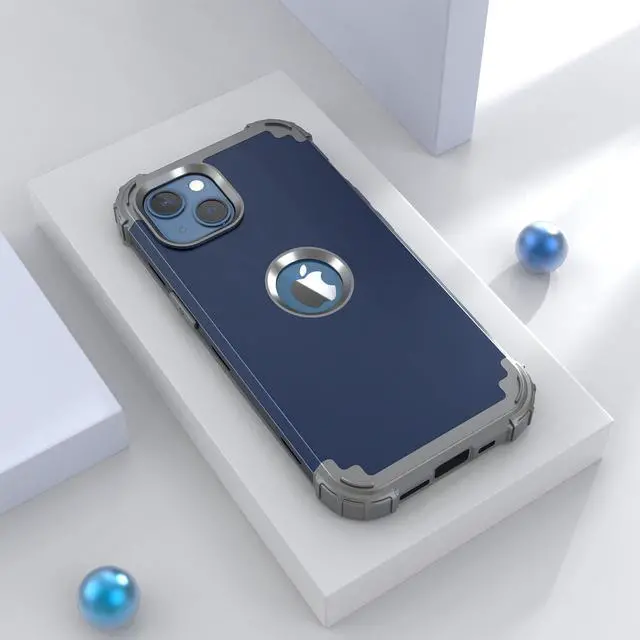 Alt view image 3 of 7 - for iPhone 13 Case with Screen Protector, for iPhone 14 Case, Hybrid Shockproof Heavy Duty Protection Hard PC Cover Soft Silicone Sturdy Bumper Full Body Cover for iPhone 13/14 6.1",Blue