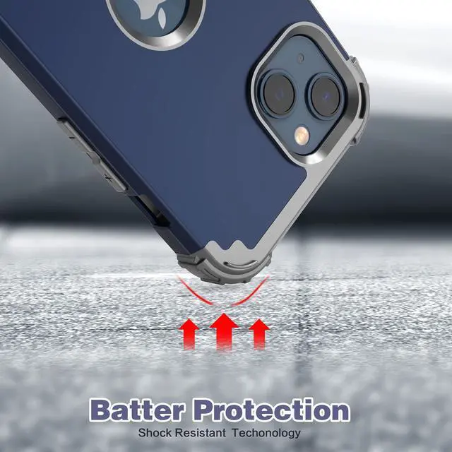 Alt view image 7 of 7 - for iPhone 13 Case with Screen Protector, for iPhone 14 Case, Hybrid Shockproof Heavy Duty Protection Hard PC Cover Soft Silicone Sturdy Bumper Full Body Cover for iPhone 13/14 6.1",Blue