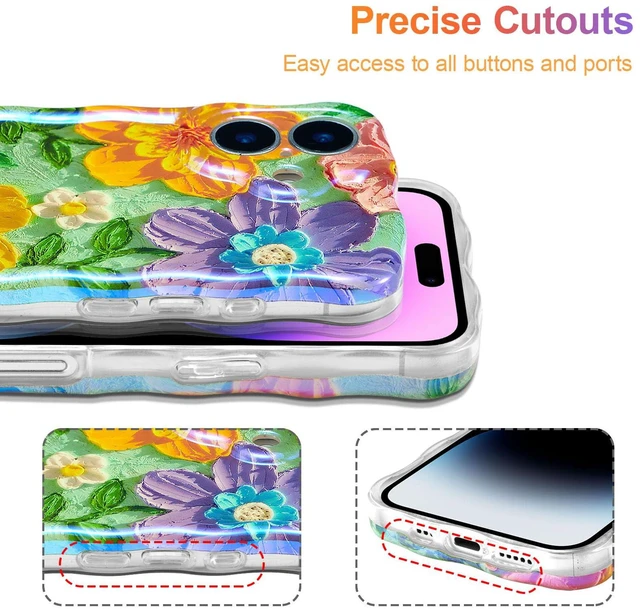 Alt view image 5 of 7 - Case for iPhone 17, Colorful Retro Oil Painting Flower Laser Glossy Cute Curly Wave Edge Case Stylish Durable Soft TPU Protective Phone Cover for Girl Women - Colorful Flower/Green