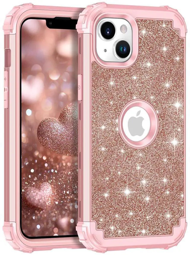 Main image of for iPhone 13/14 Case Glitter Sparkly Bling 3 in 1 Shockproof Heavy Duty Hybrid Sturdy High Impact Protective Cover Case for Apple iPhone 13/14 6.1 inch,Rose Gold