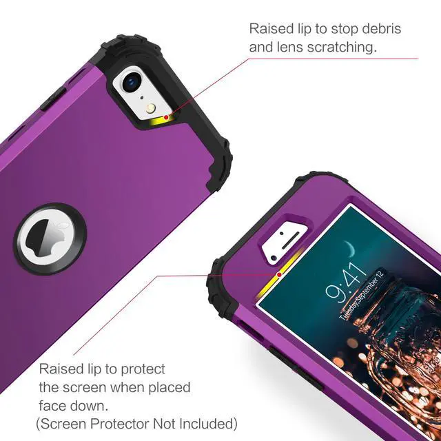 Alt view image 5 of 7 - for iPhone SE 2022 Phone Case and iPhone SE 2020 Case, Heavy Duty 3 in 1 Full Body Rugged Shockproof Hybrid Hard PC Soft Rubber Bumper Drop Protective Girls Women Cover, Deep Purple/Black