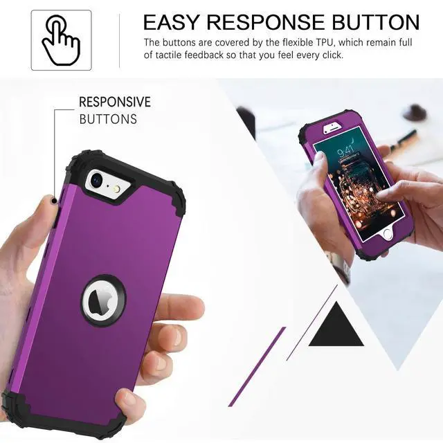 Alt view image 4 of 7 - for iPhone SE 2022 Phone Case and iPhone SE 2020 Case, Heavy Duty 3 in 1 Full Body Rugged Shockproof Hybrid Hard PC Soft Rubber Bumper Drop Protective Girls Women Cover, Deep Purple/Black