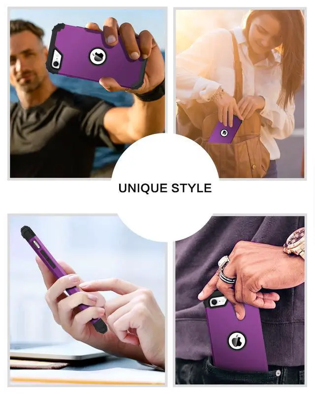 Alt view image 6 of 7 - for iPhone SE 2022 Phone Case and iPhone SE 2020 Case, Heavy Duty 3 in 1 Full Body Rugged Shockproof Hybrid Hard PC Soft Rubber Bumper Drop Protective Girls Women Cover, Deep Purple/Black
