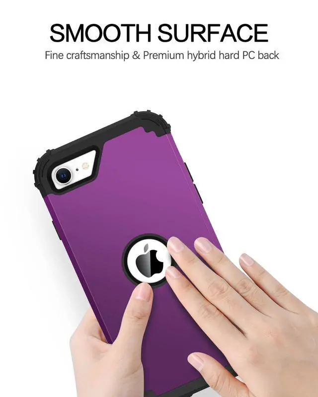Alt view image 7 of 7 - for iPhone SE 2022 Phone Case and iPhone SE 2020 Case, Heavy Duty 3 in 1 Full Body Rugged Shockproof Hybrid Hard PC Soft Rubber Bumper Drop Protective Girls Women Cover, Deep Purple/Black