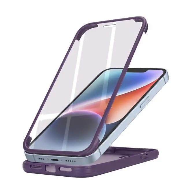 Alt view image 5 of 5 - for iPhone 14 Case with Built-in Screen Protector & Full Body Protective,for Apple iPhone 13 Phone Cases for Men Women Girl-Dark Purple