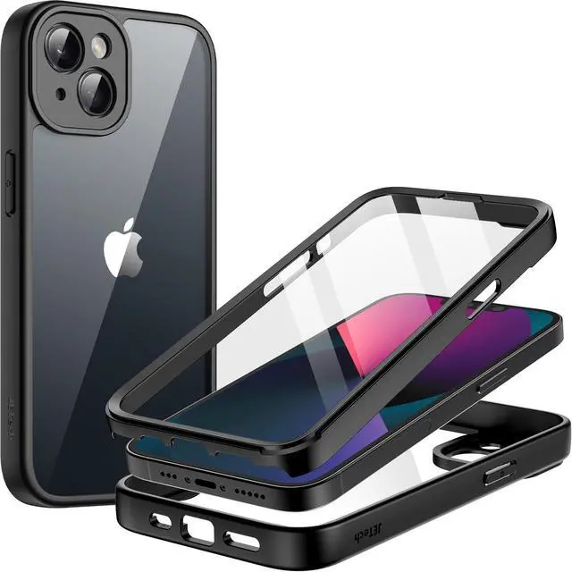 Main image of Case for iPhone 13 6.1-Inch with Built-in Tempered Glass Screen Protector, 360 Degree Full Body Heavy Duty Protection, Shockproof Rugged Phone Cover Clear Back (Black)