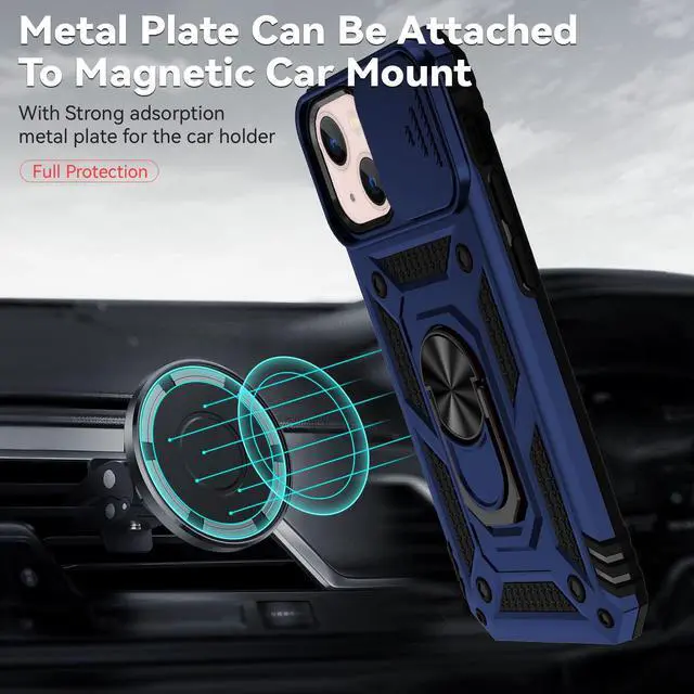 Alt view image 2 of 7 - iPhone 13 Case with Screen Protector, Dual Layer Drop Protection, Magnetic Ring Holder - Navy Blue