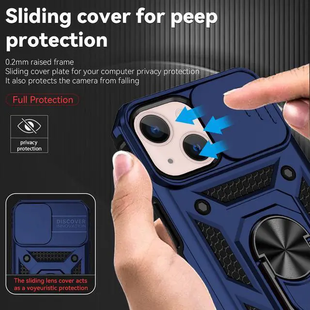 Alt view image 3 of 7 - iPhone 13 Case with Screen Protector, Dual Layer Drop Protection, Magnetic Ring Holder - Navy Blue