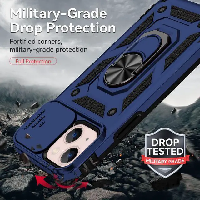 Alt view image 4 of 7 - iPhone 13 Case with Screen Protector, Dual Layer Drop Protection, Magnetic Ring Holder - Navy Blue