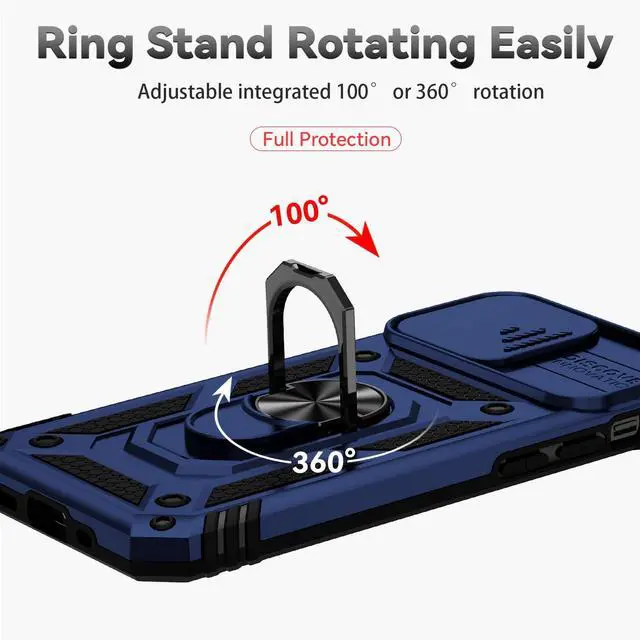Alt view image 5 of 7 - iPhone 13 Case with Screen Protector, Dual Layer Drop Protection, Magnetic Ring Holder - Navy Blue