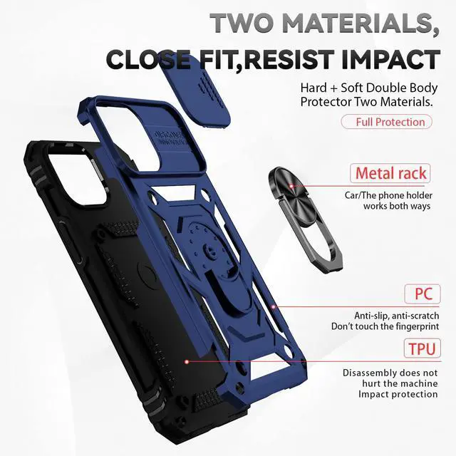 Alt view image 7 of 7 - iPhone 13 Case with Screen Protector, Dual Layer Drop Protection, Magnetic Ring Holder - Navy Blue