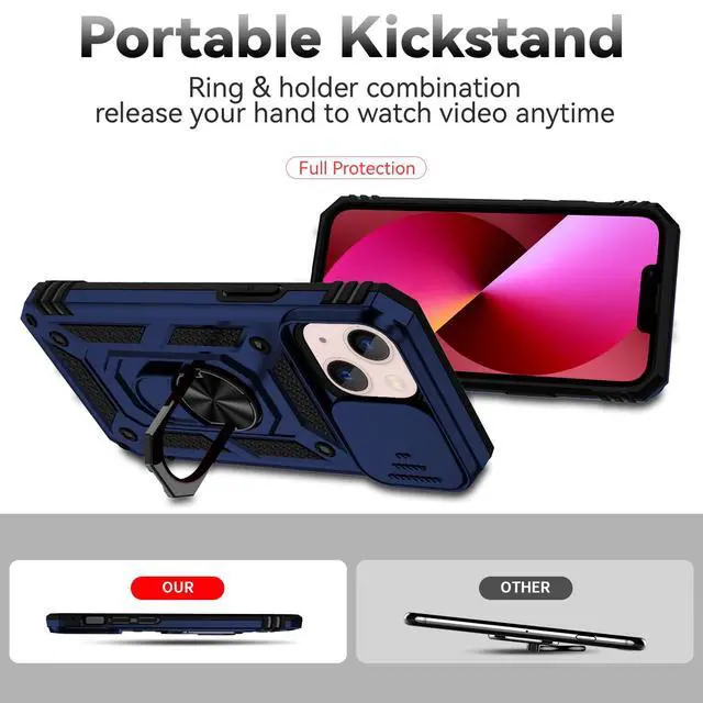 Alt view image 6 of 7 - iPhone 13 Case with Screen Protector, Dual Layer Drop Protection, Magnetic Ring Holder - Navy Blue