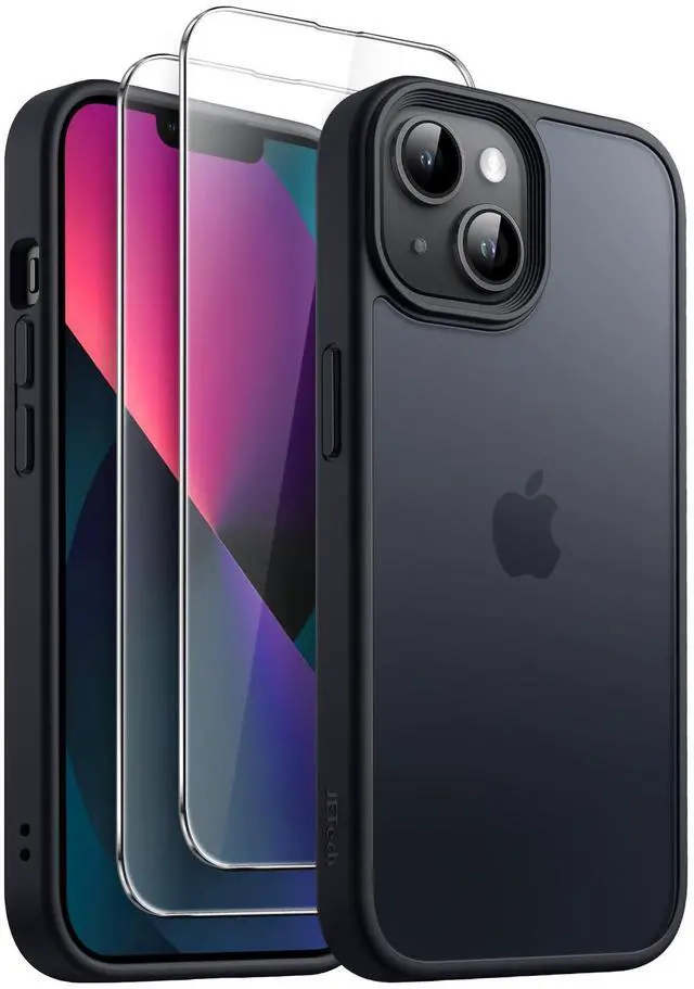 Main image of 3 in 1 Matte Case for iPhone 13 6.1-Inch with 2-Pack Tempered Glass Screen Protector, Translucent Frosted Shockproof Phone Cover (Black)