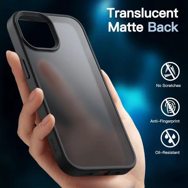 Alt view image 4 of 6 - 3 in 1 Matte Case for iPhone 13 6.1-Inch with 2-Pack Tempered Glass Screen Protector, Translucent Frosted Shockproof Phone Cover (Black)