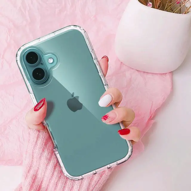 Alt view image 7 of 7 - for iPhone 16 Case with Screen Protector, Hybrid 2 in 1 Shockproof Soft Slim Fit Transparent Clear Case with TPU Bumper, Protective Silicone Cover,Clear