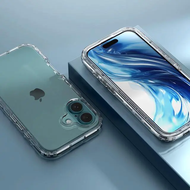 Alt view image 5 of 7 - for iPhone 16 Case with Screen Protector, Hybrid 2 in 1 Shockproof Soft Slim Fit Transparent Clear Case with TPU Bumper, Protective Silicone Cover,Clear