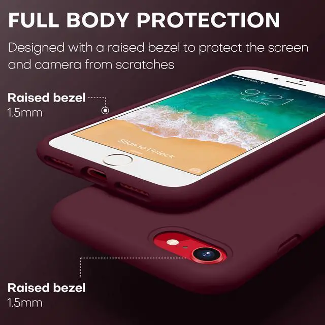 Alt view image 4 of 7 - Heavy-Duty Silicone Case for iPhone SE 2022 (3rd Gen)/iPhone SE 2020 (2nd Gen)/iPhone 8/7 - Military Drop Protection, Elevated Screen & Camera Protection, Scratch-Free Interior, Wine