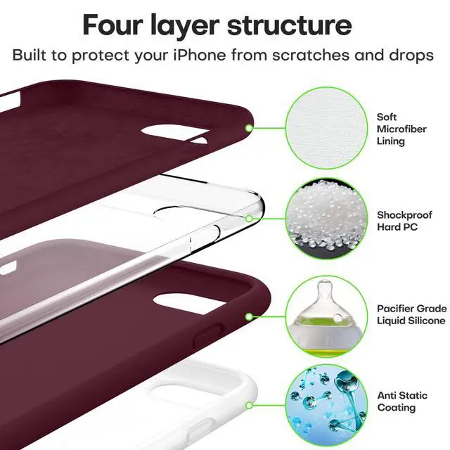 Alt view image 7 of 7 - Heavy-Duty Silicone Case for iPhone SE 2022 (3rd Gen)/iPhone SE 2020 (2nd Gen)/iPhone 8/7 - Military Drop Protection, Elevated Screen & Camera Protection, Scratch-Free Interior, Wine