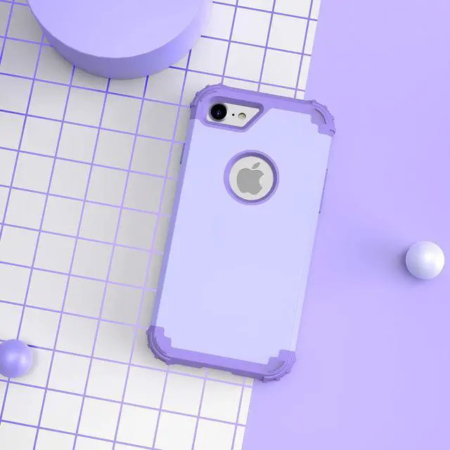 Alt view image 3 of 7 - for iPhone 8 Case & for iPhone 7 Case with Screen Protector (Tempered Glass),3 in 1 Shockproof Hybrid Heavy Duty Hard PC Cover Soft Silicone Sturdy Bumper Full Body Sturdy Case, Purple