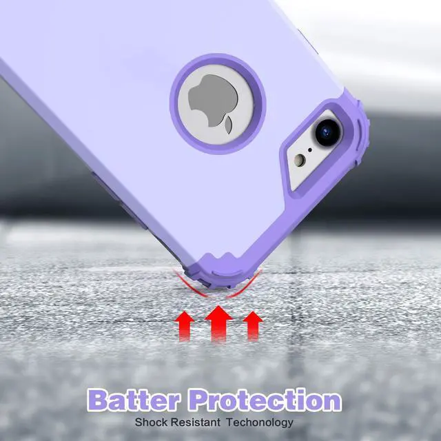 Alt view image 7 of 7 - for iPhone 8 Case & for iPhone 7 Case with Screen Protector (Tempered Glass),3 in 1 Shockproof Hybrid Heavy Duty Hard PC Cover Soft Silicone Sturdy Bumper Full Body Sturdy Case, Purple