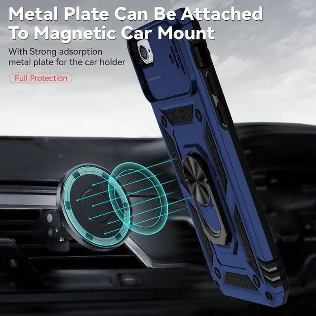 Alt view image 3 of 7 - for iPhone SE (3rd and 2nd gen) 2022 and iPhone 8/7/6 Case with Camera Lens Cover HD Screen Protector, Military Grade Drop Protection Magnetic Ring Holder Kickstand Protective Phone Case (Navy Blue)