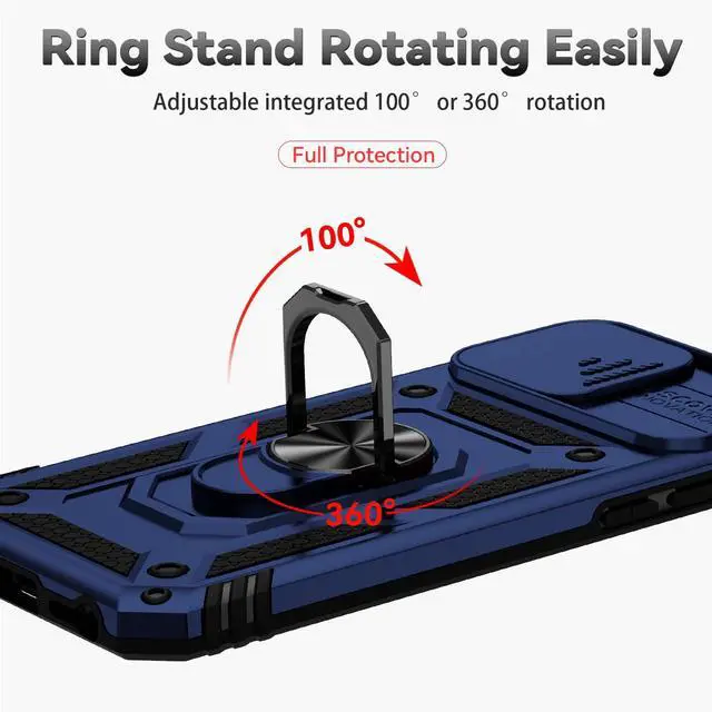 Alt view image 6 of 7 - for iPhone SE (3rd and 2nd gen) 2022 and iPhone 8/7/6 Case with Camera Lens Cover HD Screen Protector, Military Grade Drop Protection Magnetic Ring Holder Kickstand Protective Phone Case (Navy Blue)