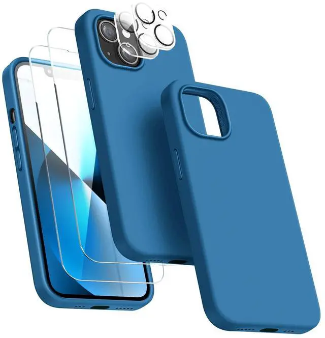 Main image of 5 in 1 Designed for iPhone 13 Case, with 2 Pack Screen Protector,2 Pack Camera Lens Protector, Liquid Silicone Ultra Slim Shockproof Protective Phone Case Microfiber Lining 6.1,Blue
