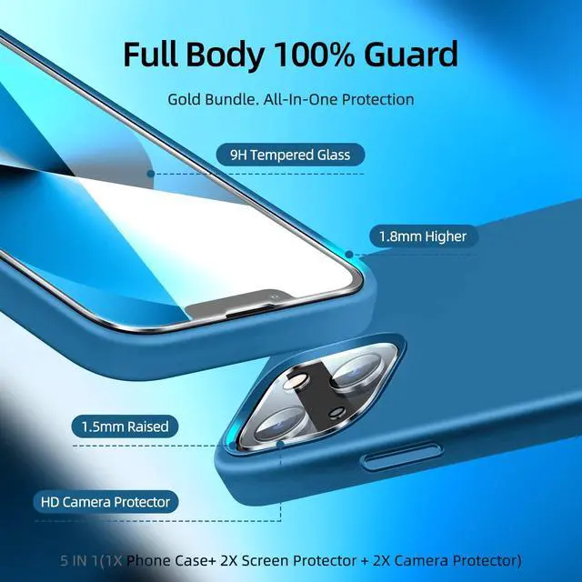 Alt view image 2 of 6 - 5 in 1 Designed for iPhone 13 Case, with 2 Pack Screen Protector,2 Pack Camera Lens Protector, Liquid Silicone Ultra Slim Shockproof Protective Phone Case Microfiber Lining 6.1,Blue