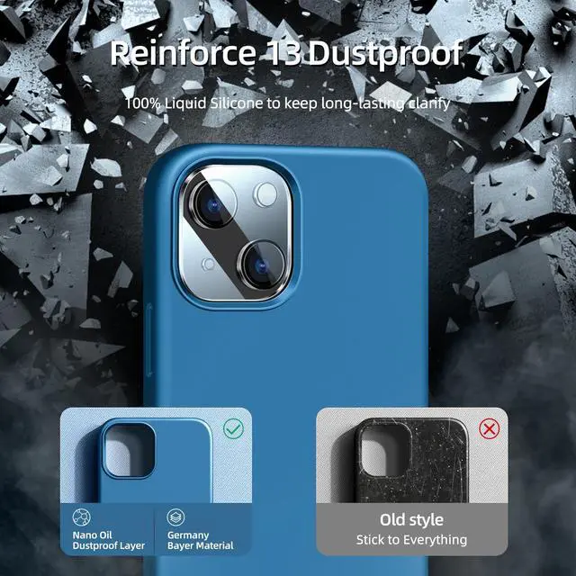 Alt view image 4 of 6 - 5 in 1 Designed for iPhone 13 Case, with 2 Pack Screen Protector,2 Pack Camera Lens Protector, Liquid Silicone Ultra Slim Shockproof Protective Phone Case Microfiber Lining 6.1,Blue