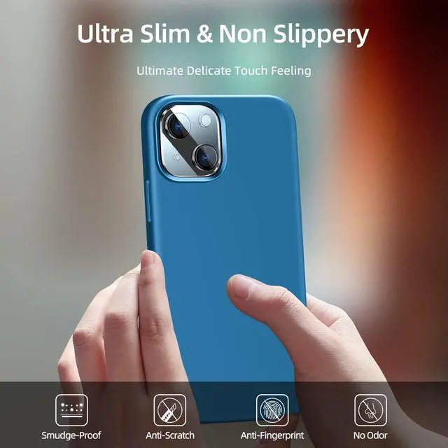 Alt view image 5 of 6 - 5 in 1 Designed for iPhone 13 Case, with 2 Pack Screen Protector,2 Pack Camera Lens Protector, Liquid Silicone Ultra Slim Shockproof Protective Phone Case Microfiber Lining 6.1,Blue