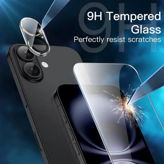 Alt view image 5 of 7 - 5 in 1 Matte Case for iPhone 16 6.1-Inch with 2-Pack Each Tempered Glass Screen Protector and Camera Lens Protector, Translucent Back Shockproof Phone Cover (Black)