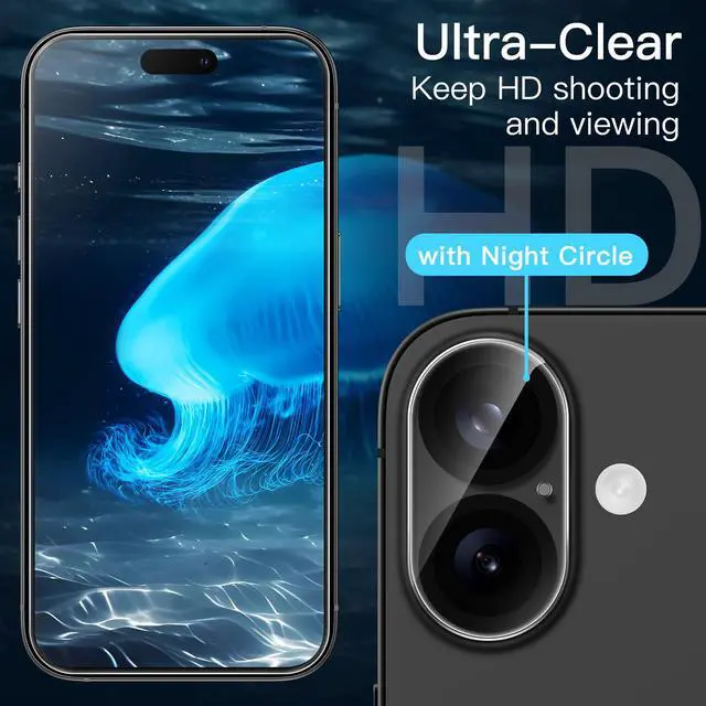 Alt view image 6 of 7 - 5 in 1 Matte Case for iPhone 16 6.1-Inch with 2-Pack Each Tempered Glass Screen Protector and Camera Lens Protector, Translucent Back Shockproof Phone Cover (Black)