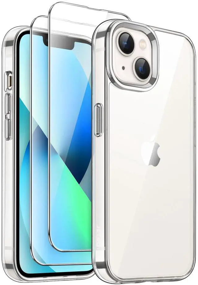 Main image of 3 in 1 Case for iPhone 13 6.1-Inch with 2 Pack Tempered Glass Screen Protectors, Non-Yellowing Shockproof Bumper Phone Cover (Clear)