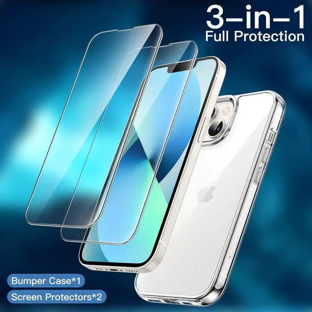 Alt view image 3 of 6 - 3 in 1 Case for iPhone 13 6.1-Inch with 2 Pack Tempered Glass Screen Protectors, Non-Yellowing Shockproof Bumper Phone Cover (Clear)
